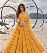 YELLOW NET THREAD WITH ZARI AND SEQUINCE WORK FESTIVE LEHENGA CHOLI SET FOR WOMEN'S