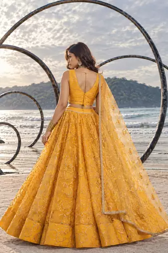 YELLOW NET THREAD WITH ZARI AND SEQUINCE WORK FESTIVE LEHENGA CHOLI SET FOR WOMEN'S