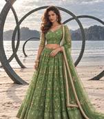 PISTA GREEN NET THREAD WITH ZARI AND SEQUIN WORK FESTIVE LEHENGA CHOLI