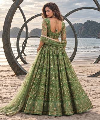 PISTA GREEN NET THREAD WITH ZARI AND SEQUIN WORK FESTIVE LEHENGA CHOLI 2