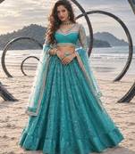 RAMA GREEN NET THREAD WITH ZARI AND SEQUINCE WORK FESTIVE LEHENGA CHOLI SET FOR WOMEN'S