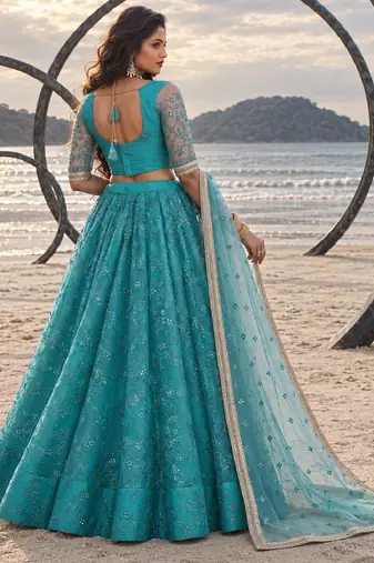RAMA GREEN NET THREAD WITH ZARI AND SEQUINCE WORK FESTIVE LEHENGA CHOLI SET FOR WOMEN'S