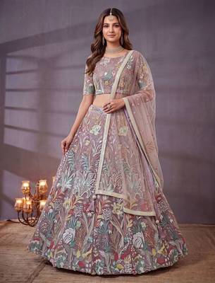 Fantastic Lavender Sequins Net Engagement Wear Lehenga Choli 1