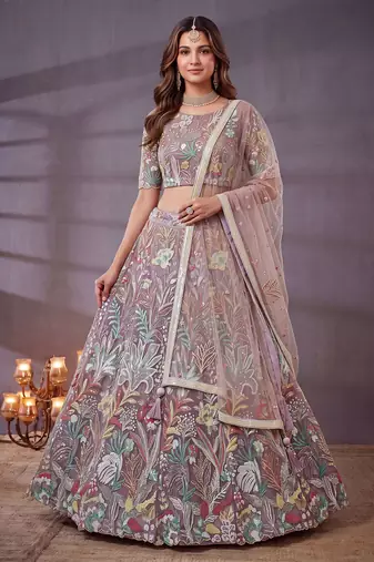 Fantastic Lavender Sequins Net Engagement Wear Lehenga Choli