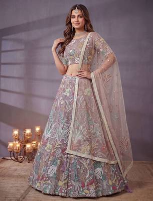 Fantastic Lavender Sequins Net Engagement Wear Lehenga Choli 2