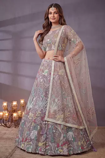 Fantastic Lavender Sequins Net Engagement Wear Lehenga Choli