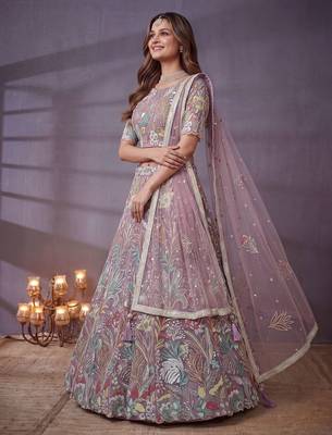Fantastic Lavender Sequins Net Engagement Wear Lehenga Choli 3