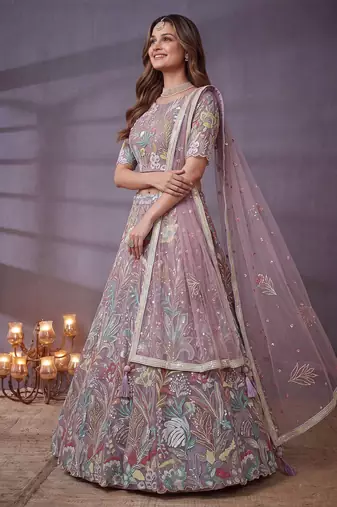 Fantastic Lavender Sequins Net Engagement Wear Lehenga Choli