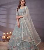 Notable Sky Blue Floral Embroidery Net Wedding Wear Lehenga With Blouse