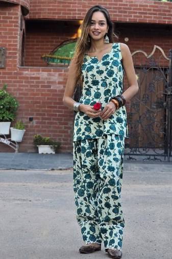 Printed cotton kurti with farshi salwar
