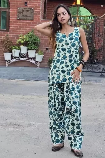Printed cotton kurti with farshi salwar