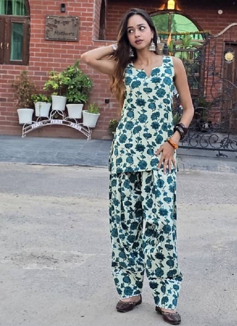 Printed cotton kurti with farshi salwar