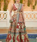 Brown Print Stones & Sequins Na Semi Stitched Lehenga Set