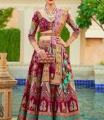 Wine Print Stones & Sequins Na Semi Stitched Lehenga Set