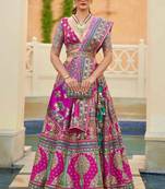 Pink Print Stones & Sequins Na Semi Stitched Lehenga Set