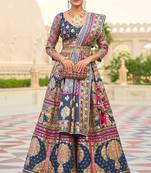Blue Print Stones & Sequins Na Semi Stitched Lehenga Set