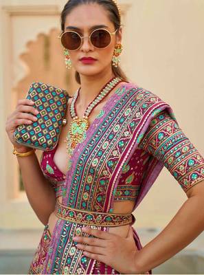 Pink Print Stones & Sequins Na Semi Stitched Lehenga Set 2
