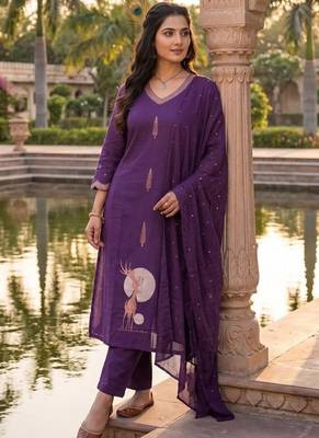 Purple pure cotton kurti pent dupatta 1
