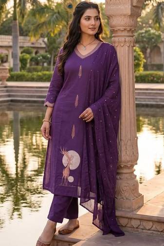 Purple pure cotton kurti pent dupatta