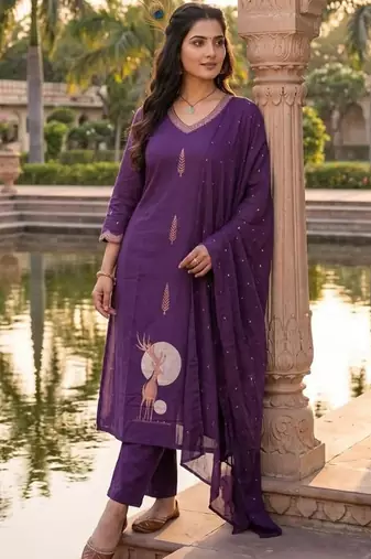 Purple pure cotton kurti pent dupatta