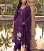 Purple pure cotton kurti pent dupatta