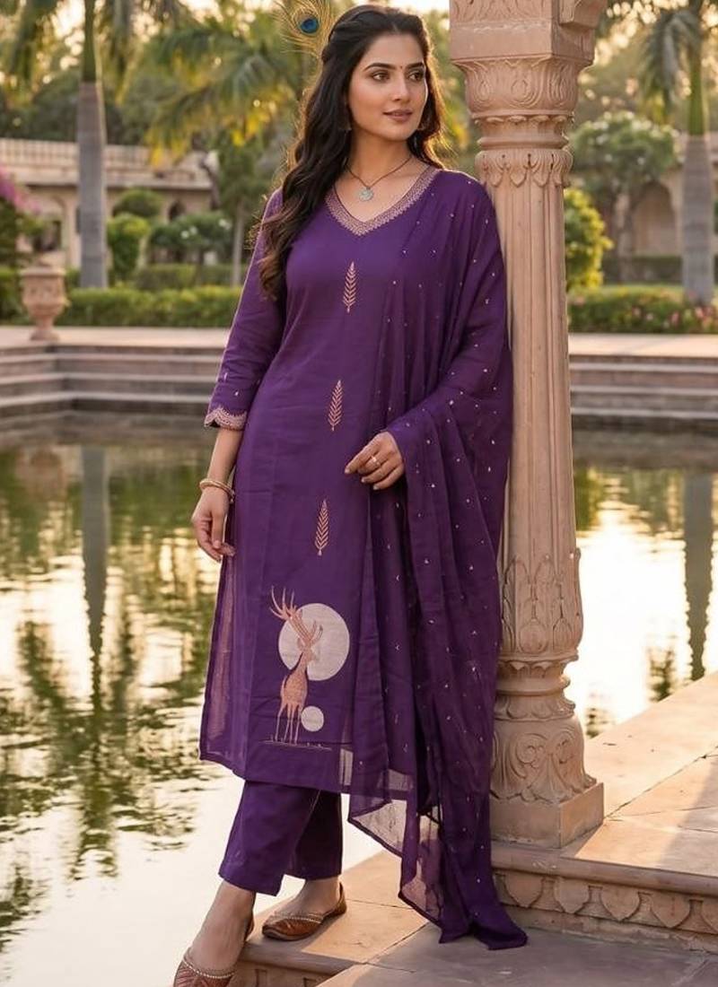 Purple pure cotton kurti pent dupatta