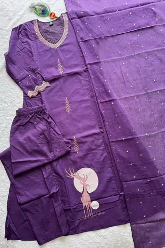 Purple pure cotton kurti pent dupatta