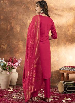 Pink marina silk kurti pant dupatta set 2