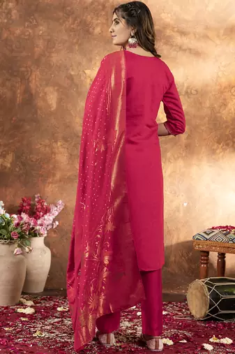 Pink marina silk kurti pant dupatta set