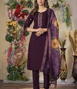 Wine roman silk kurti pant dupatta set