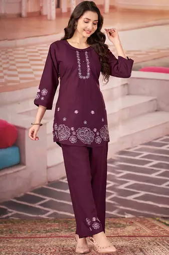 Wine heavy rayon co-ords set
