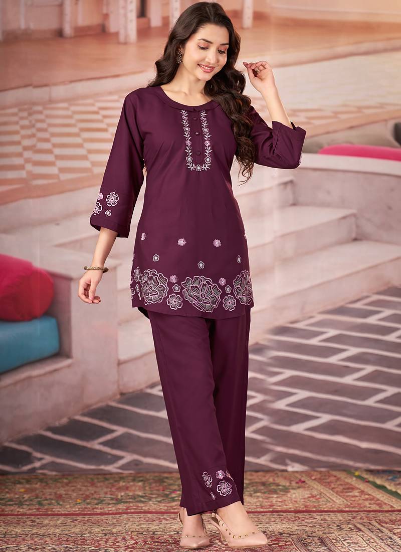 Wine heavy rayon co-ords set