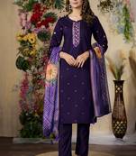 Purple roman silk kurti pant dupatta set