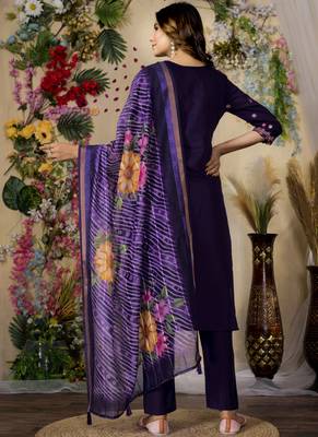 Purple roman silk kurti pant dupatta set 2