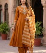 Dark orange pure mul chanderi kurti pant dupatta set