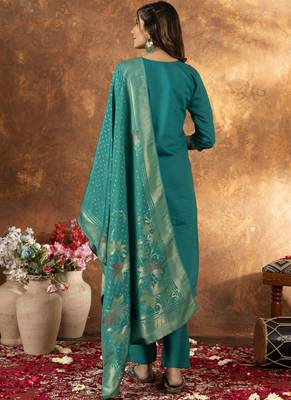 Rama green marina silk kurti pant dupatta set 2