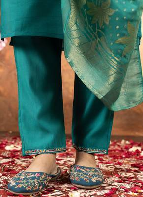 Rama green marina silk kurti pant dupatta set 3
