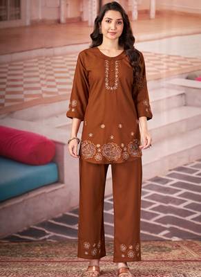 Coffee heavy rayon co-ords set 1