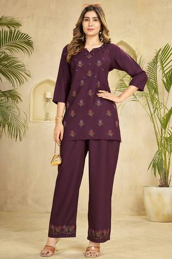 Wine heavy rayon co-ords set