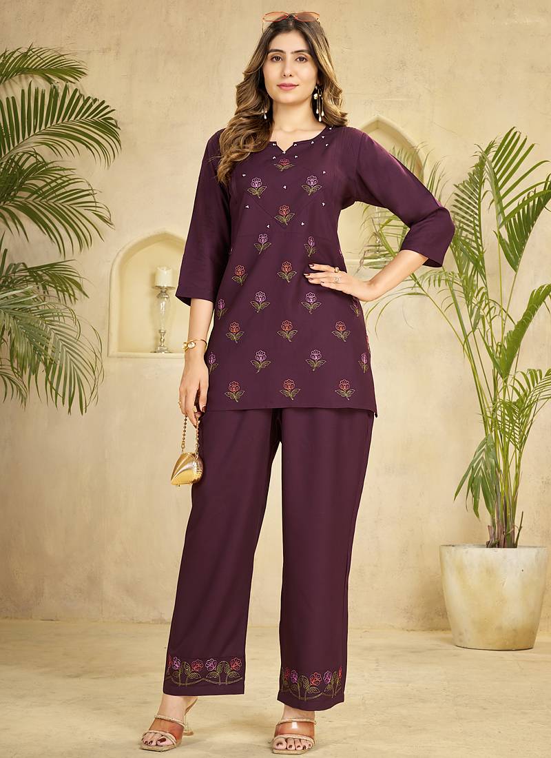 Wine heavy rayon co-ords set