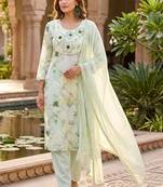 Pista pure linen cotton kurti pent dupatta