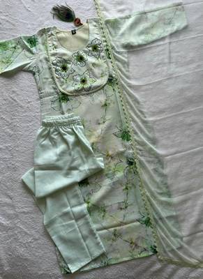 Pista pure linen cotton kurti pent dupatta 2