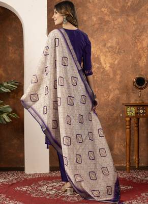 Purple marina silk kurti pant dupatta set 2