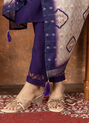 Purple marina silk kurti pant dupatta set 3