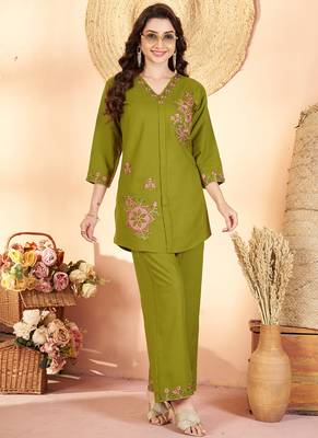 Mehendi heavy rayon co-ords set 1