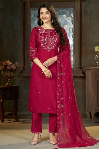 Pink marina silk kurti pent dupatta