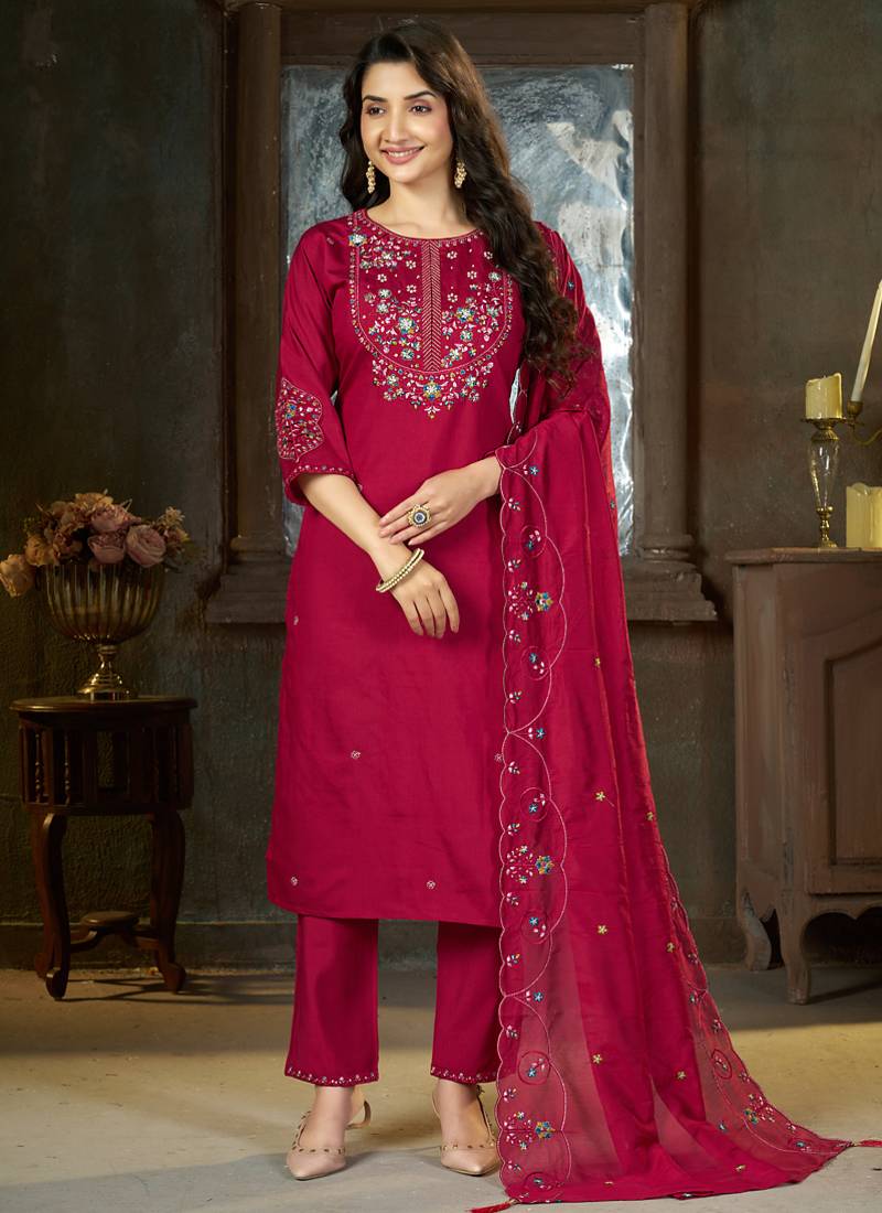 Pink marina silk kurti pent dupatta