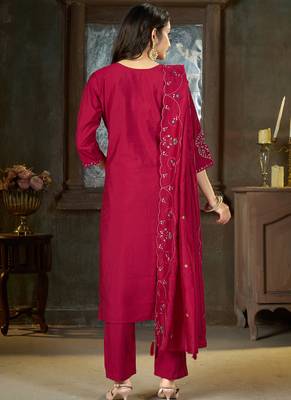 Pink marina silk kurti pent dupatta 2