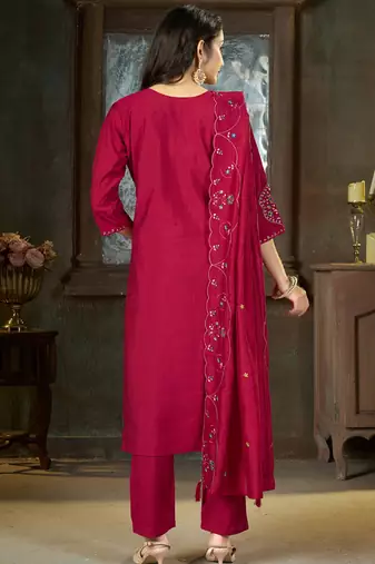 Pink marina silk kurti pent dupatta