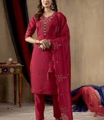 Pink roman silk kurti pant dupatta set